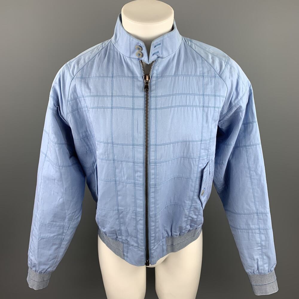 CALVIN KLEIN COLLECTION  Light Blue Stitched Cotton / Acrylic Zip Up Jacket